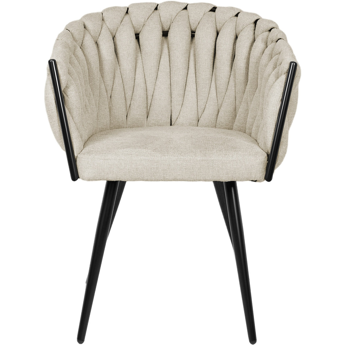 Silla Comedor Patron Tejido Elegante Moderno Estructura De La Silla Negro Asiento Beige