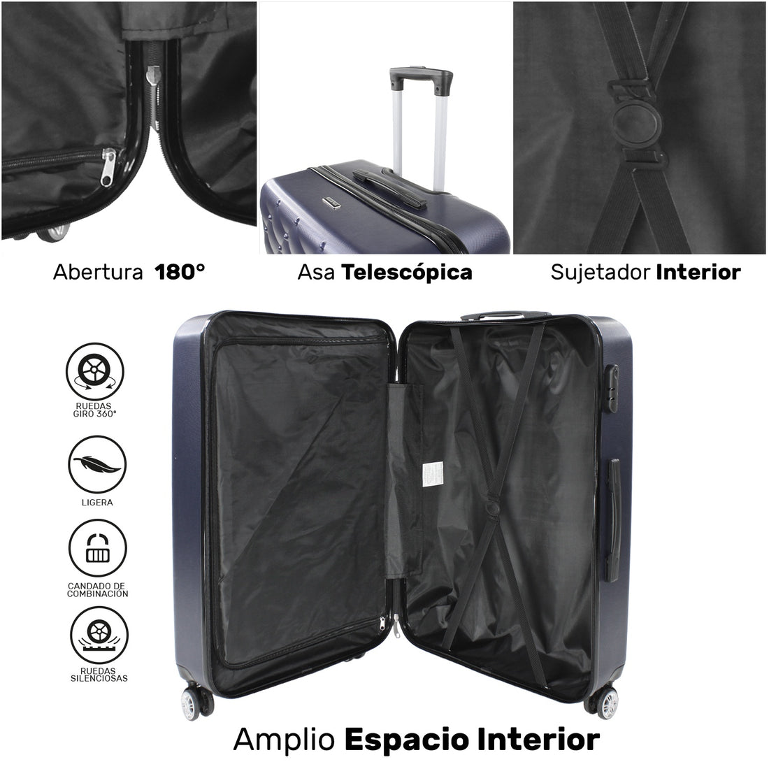 Set Juego 4 Maletas Viaje Resistentes 4 Ruedas 360 Premium