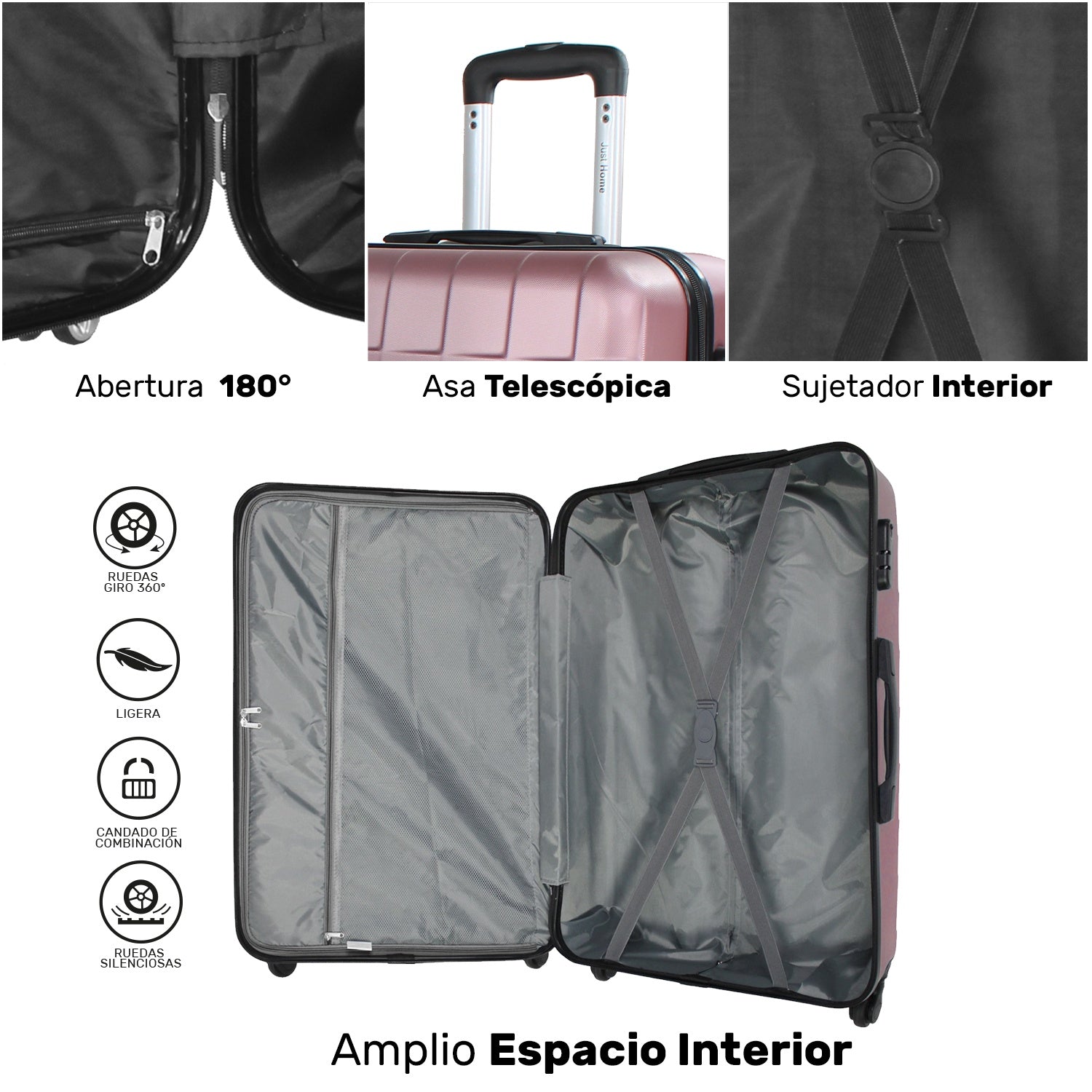 Set 3 Maletas Rosas Viaje Ultra Resistente 4 Ruedas 360