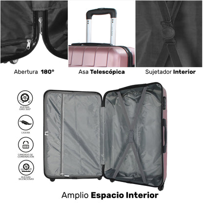 Set 3 Maletas Rosas Viaje Ultra Resistente 4 Ruedas 360