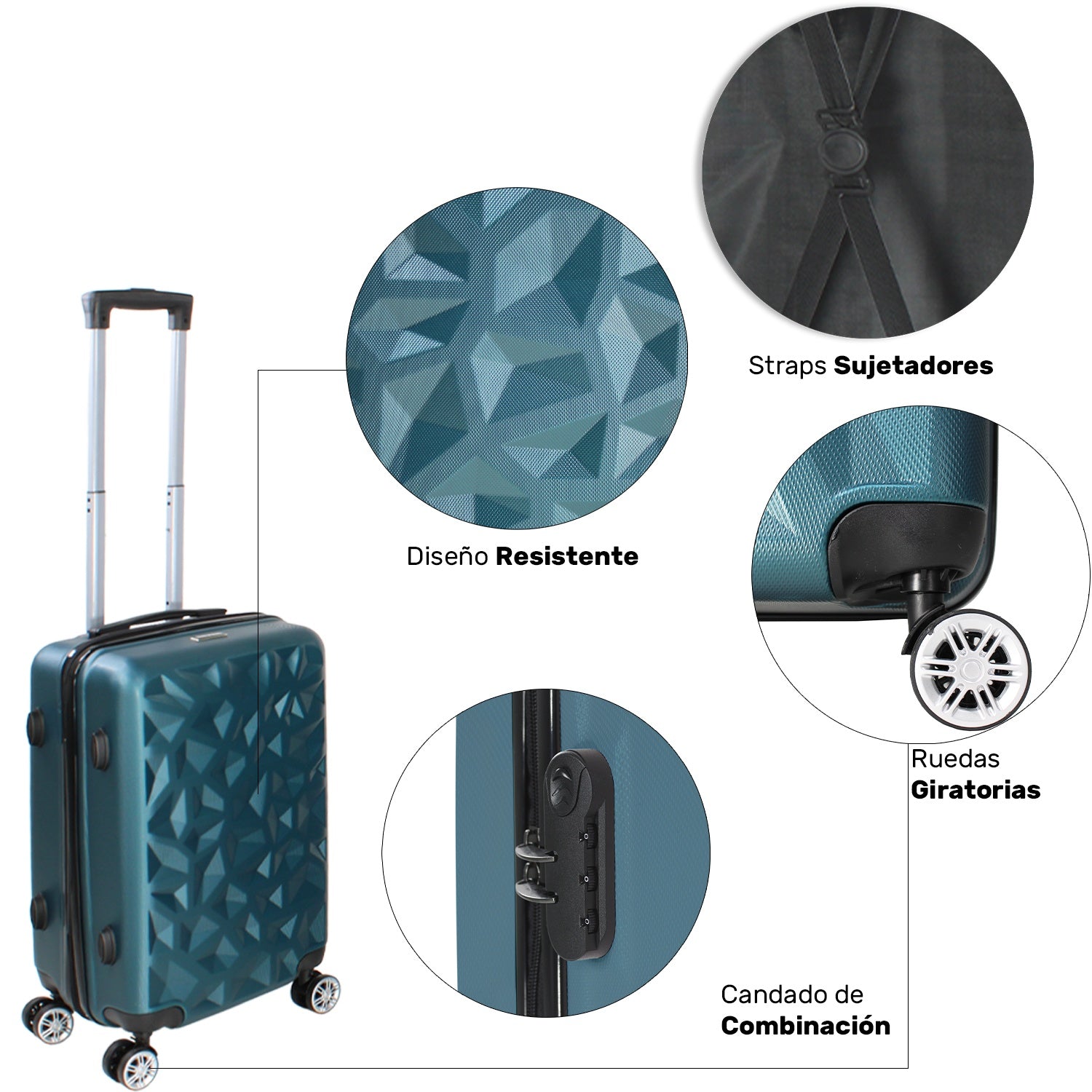 Set Juego 3 Maletas Rigidas Equipaje Viaje 4 Ruedas 360 Azul
