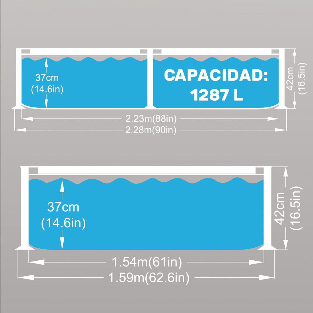 Alberca Estructural Rectangular 228 X 159 X 42 Cm 1290 L