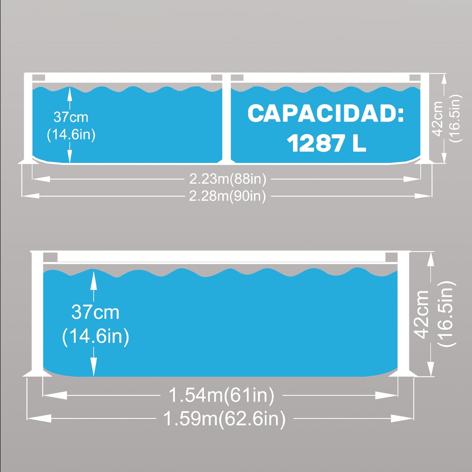 Alberca Estructural Rectangular 228 X 159 X 42 Cm 1290 L