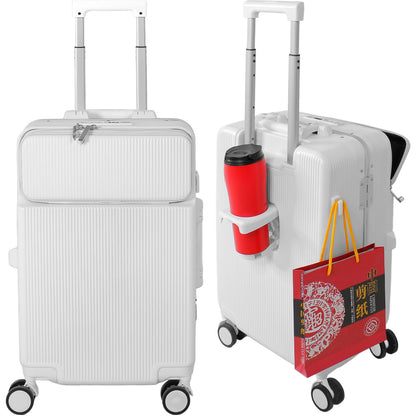 Maleta Cabina Porta Vasos 4 Ruedas Equipaje Doble Seguridad blanca