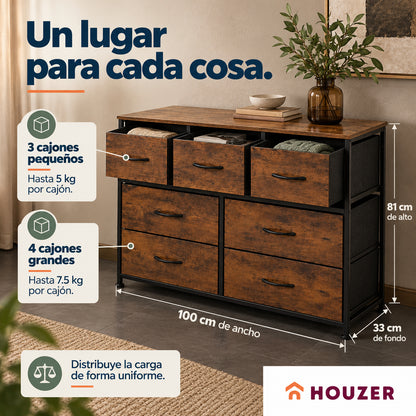 Comoda Cajonera Horizontal 7 Cajones Organizador Recamara Country