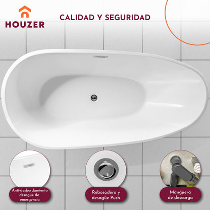 Tina Baño Bañera Fibra Vidrio Lujo Minimalista 283l 169x78 Blanca