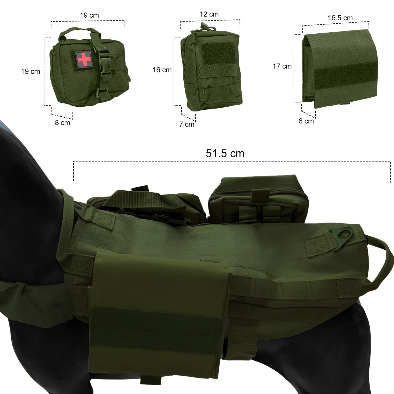 Pechera Chaleco Tactico Militar Perro Talla Extra Grande Bolsas Negro