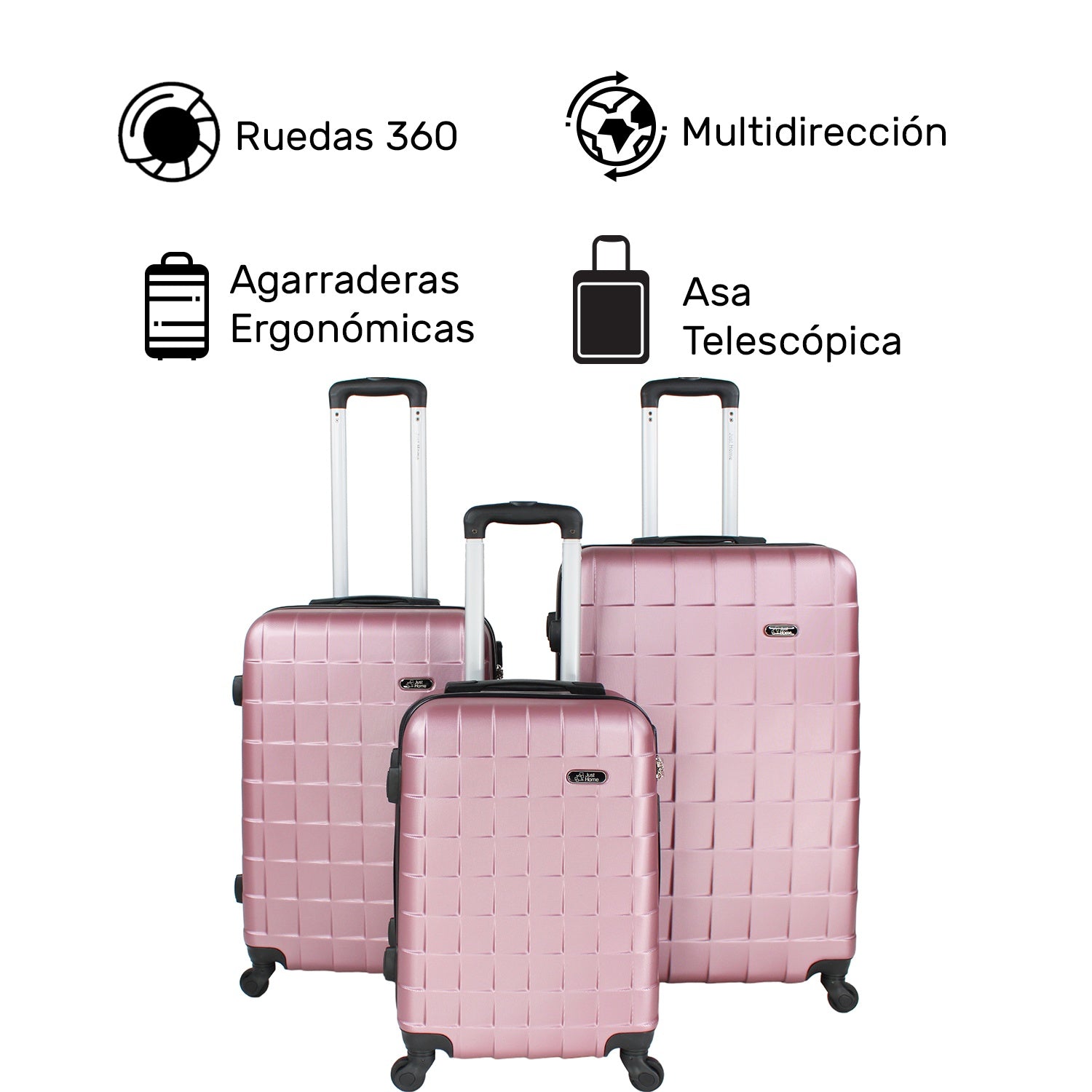 Set 3 Maletas Rosas Viaje Ultra Resistente 4 Ruedas 360