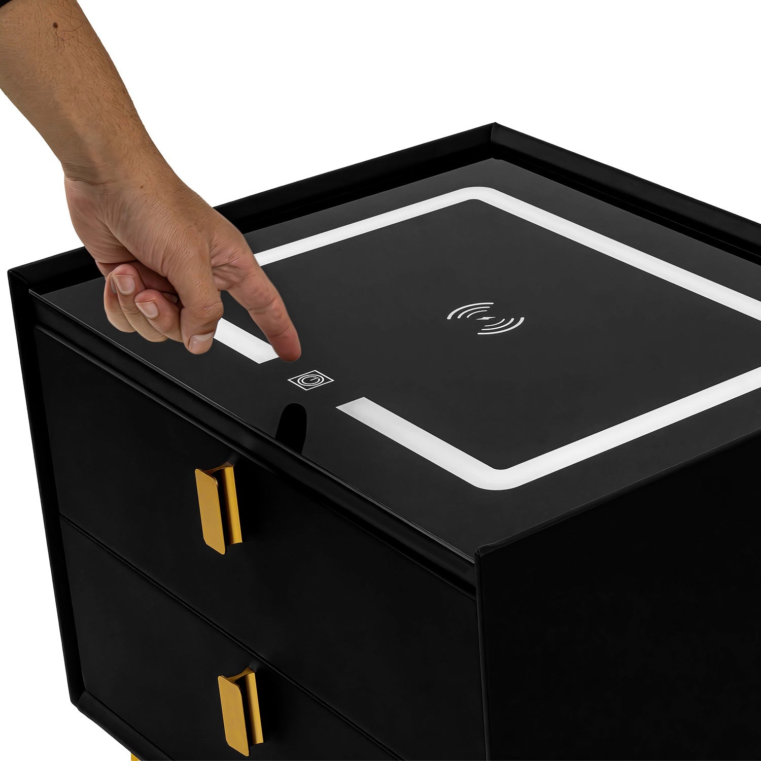 Mesa Noche Buro Negro Inteligente Cargador Inalambrico Luz Led Usb