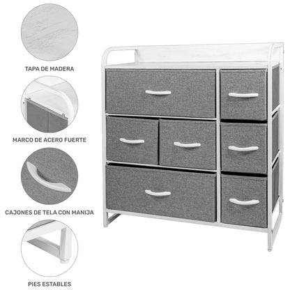 Mueble Buro Organizador Comoda Metal 7 Cajoneras Tela