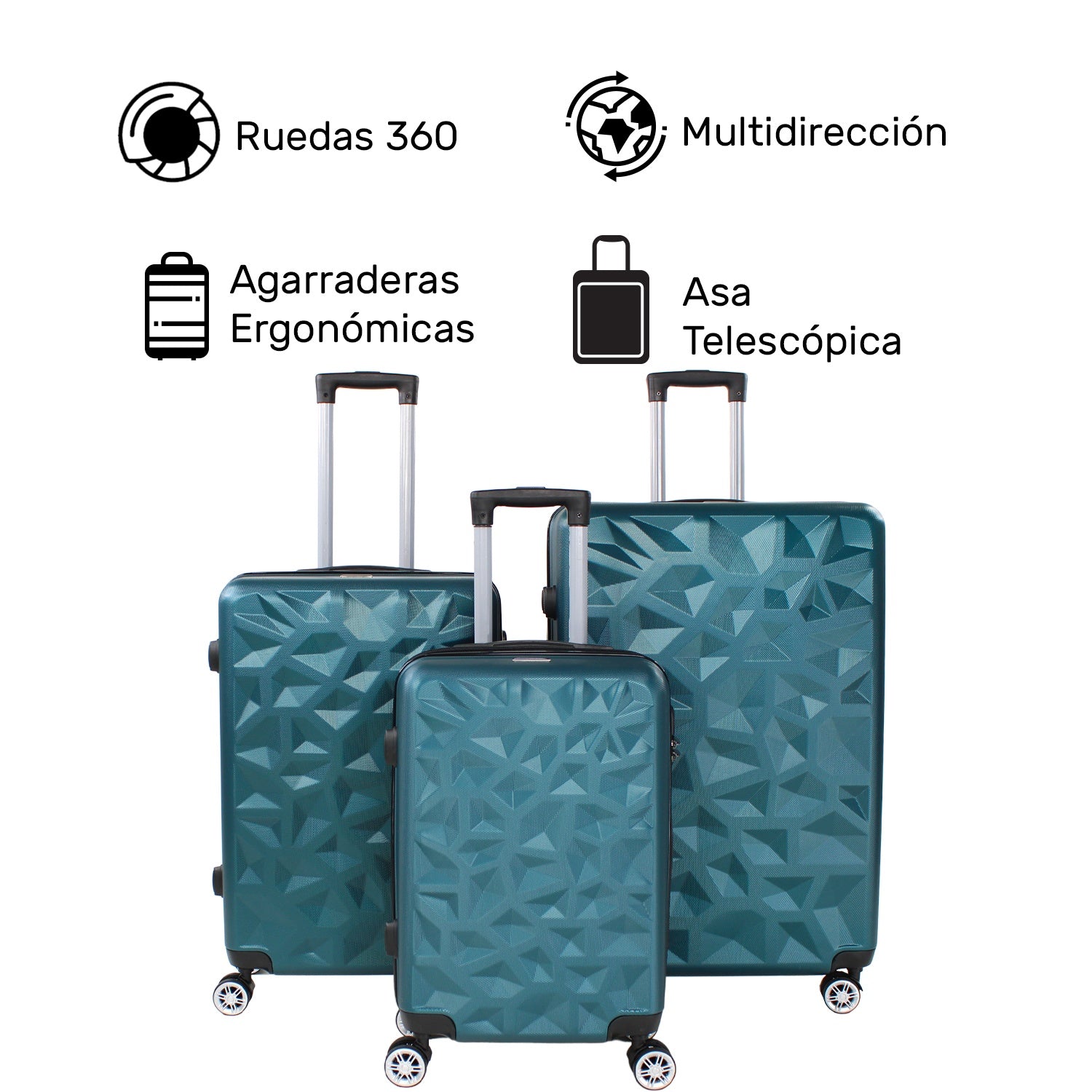 Set Juego 3 Maletas Rigidas Equipaje Viaje 4 Ruedas 360 Azul