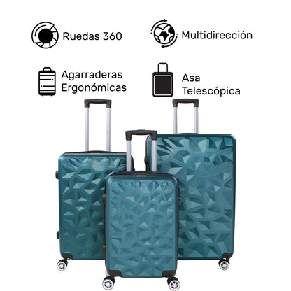Set Juego 3 Maletas Rigidas Equipaje Viaje 4 Ruedas 360 Azul
