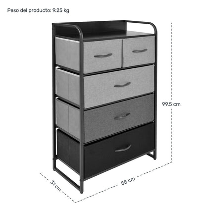 Mueble Buro Organizador Comoda 5 Cajoneras Tela Moderno Color Negro