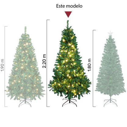 Arbol Navidad Verde Frondoso 2.20 Cm Luces Led 1104 Ramas