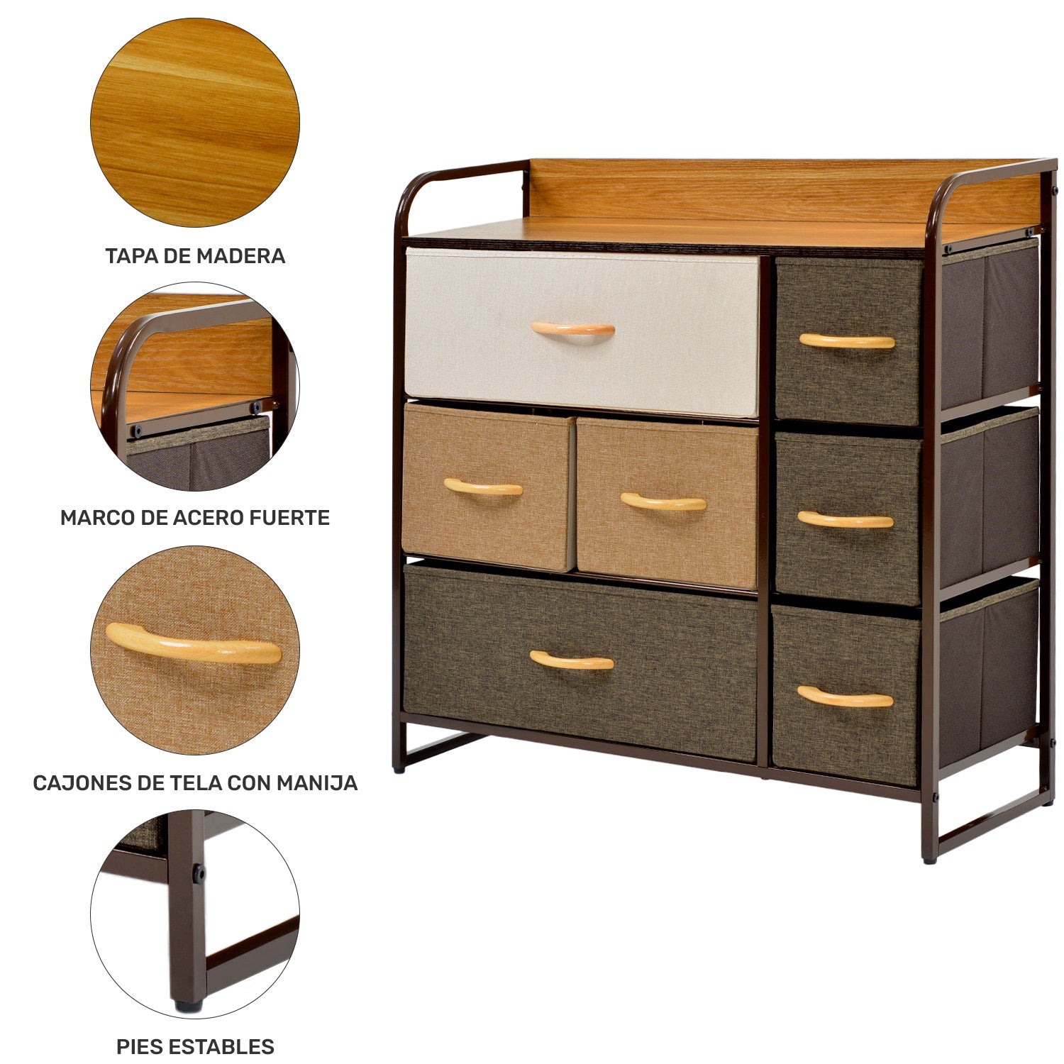 Mueble Buro Organizador Comoda Metal 7 Cajoneras Tela