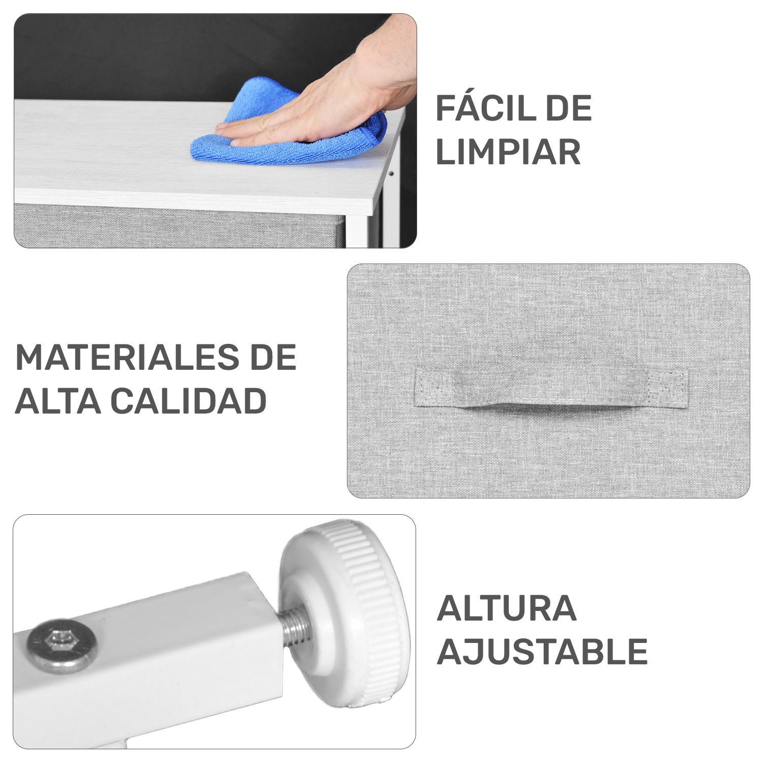 Mueble Buro Organizador Comoda 4 Cajones Tela Moderno Gris