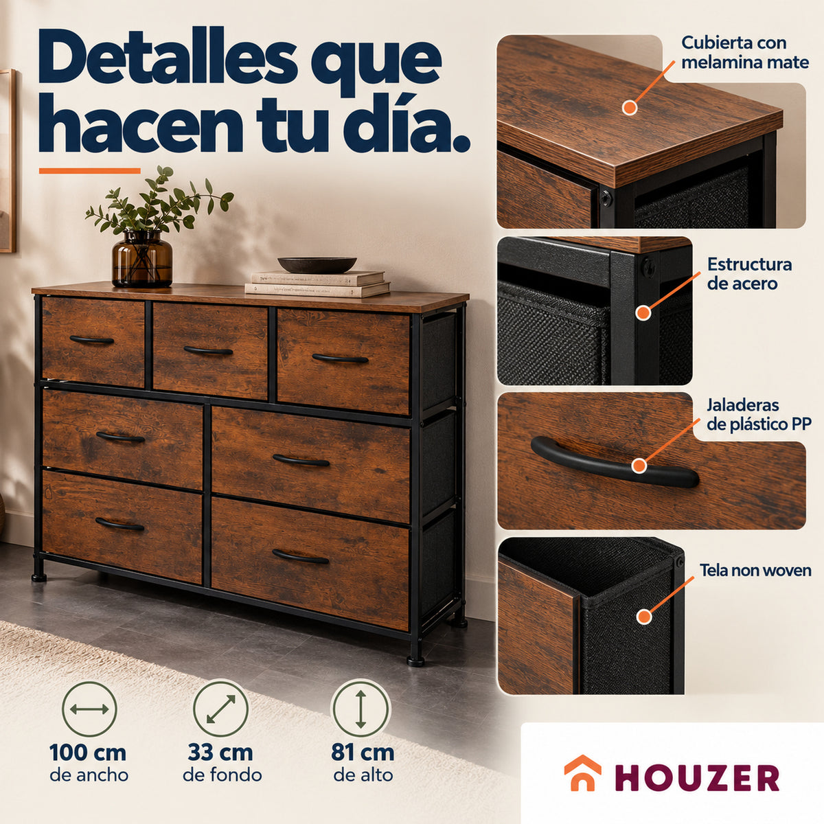 Comoda Cajonera Horizontal 7 Cajones Organizador Recamara Country