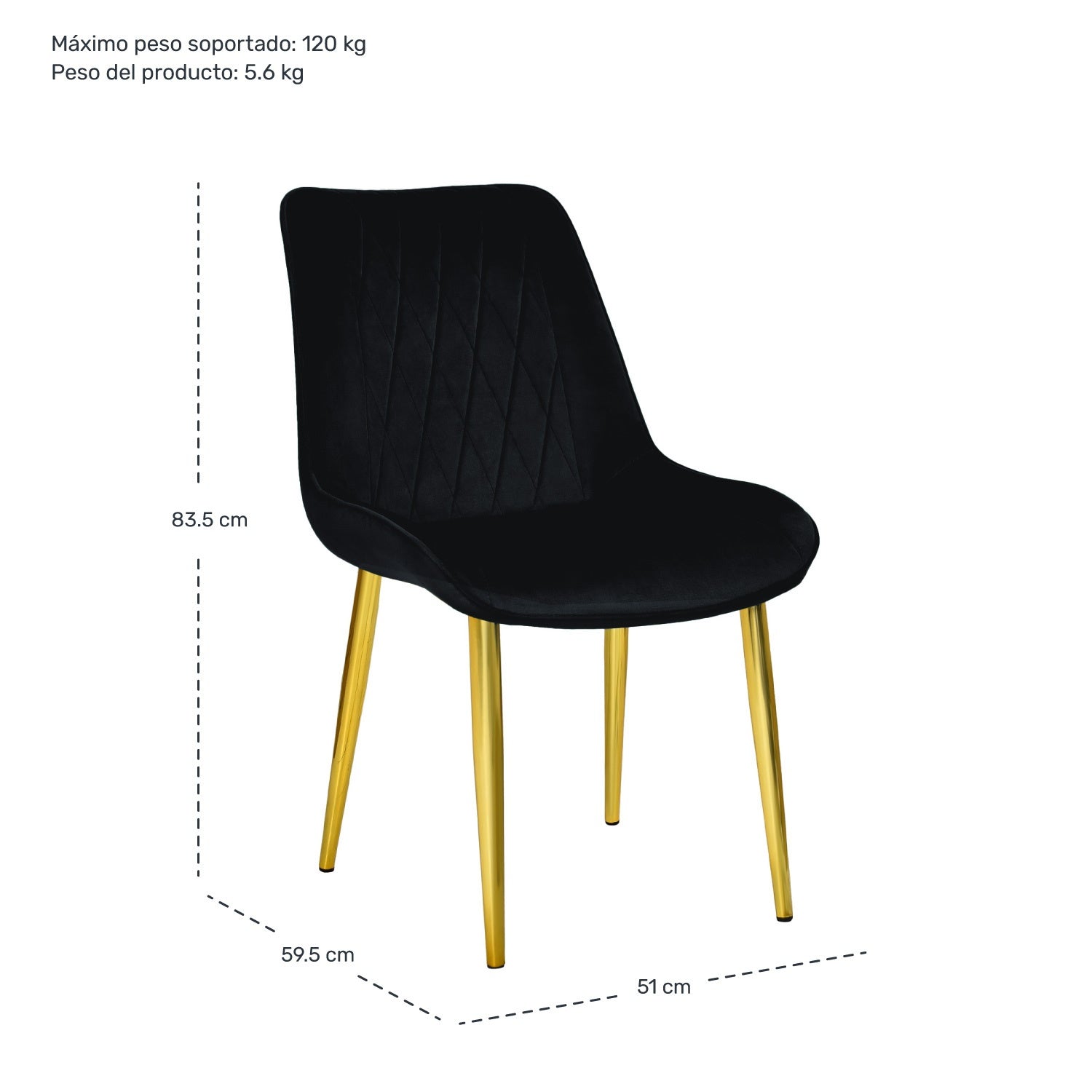 Silla Comedor Tapizadas Terciopelo Elegantes Negro