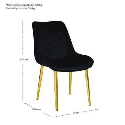 Silla Comedor Tapizadas Terciopelo Elegantes Negro