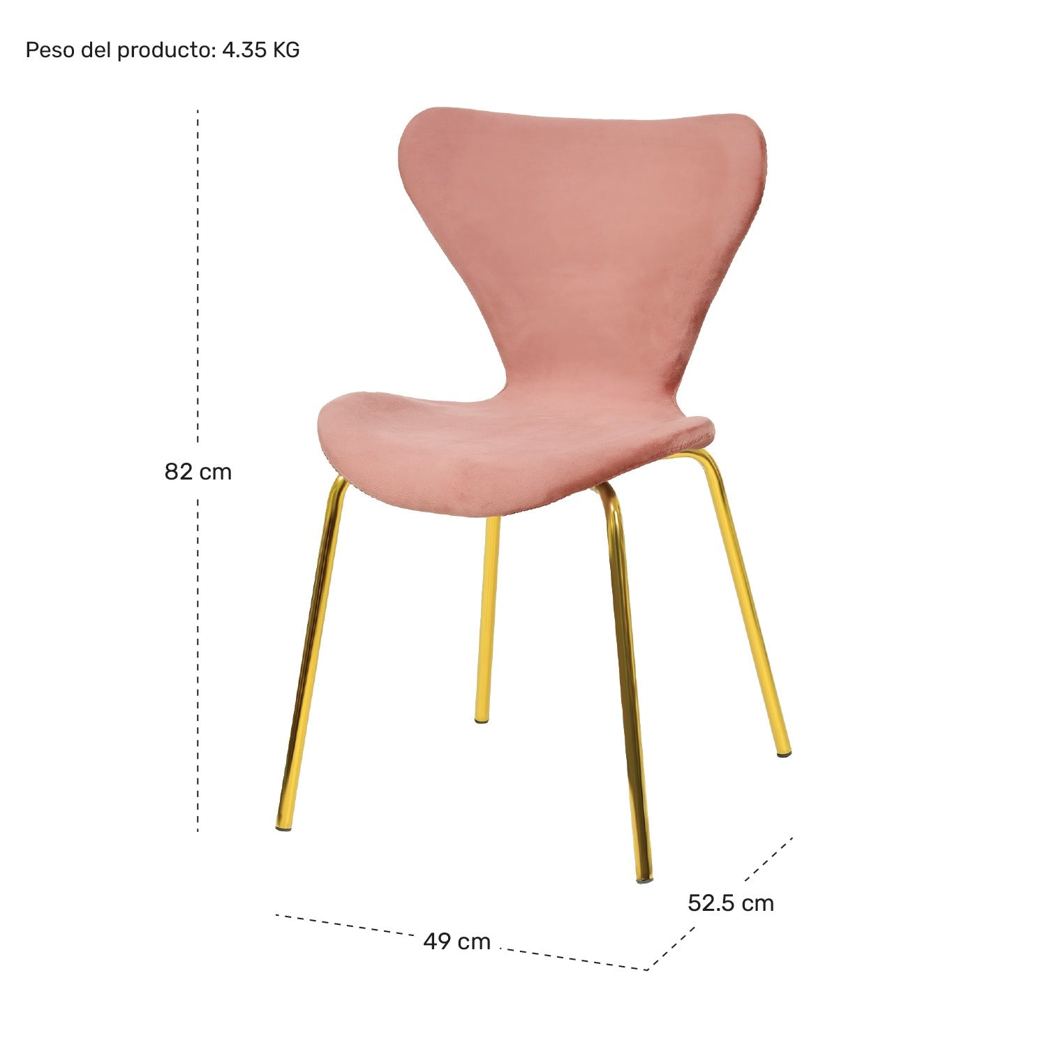 Silla Comedor Tapizada Minimalista Terciopelo Rosa