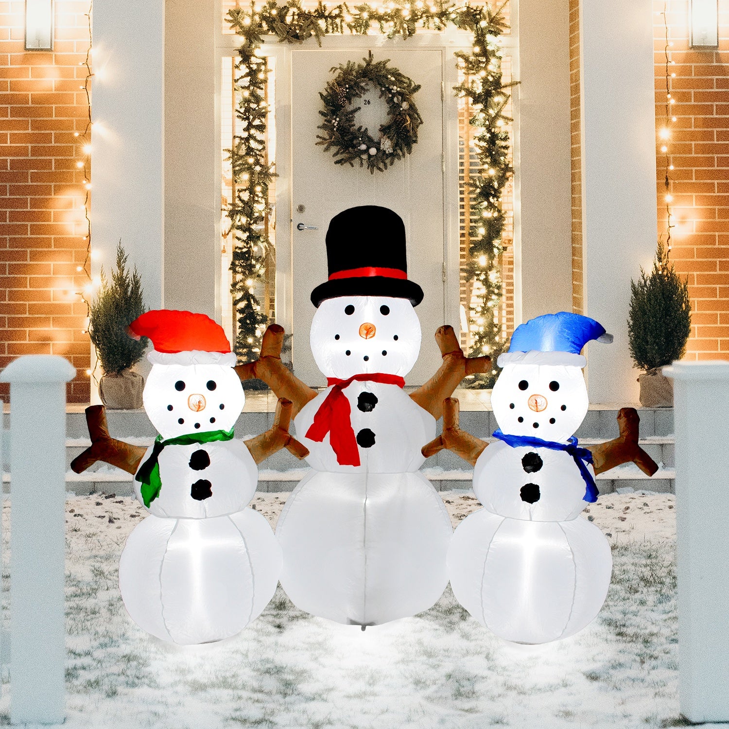 Inflable Navidad 3 Muñecos Nieve 2.30m Exterior Luz Led