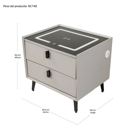 Mesa Noche Buro Gris Inteligente Cargador Inalambrico Luz Led Usb