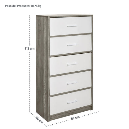 Mueble Comoda Cajonera 5 Cajones Tela Estructura Acero Mdf Color Beige