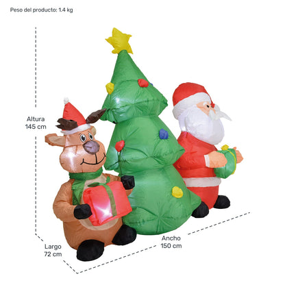 Inflable Navidad Santa Reno Arbol 1.5m Decoracion Luz Led