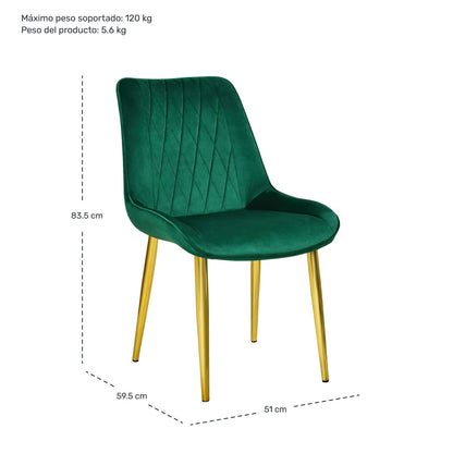 Silla Comedor Tapizadas Terciopelo Elegantes Verde
