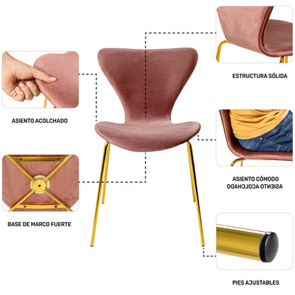 Silla Terciopelo Comedor Tapizada Minimalista Rosa