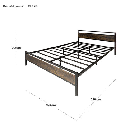 Base Cama Queen Country Tipo Madera Moderna Metal Acero