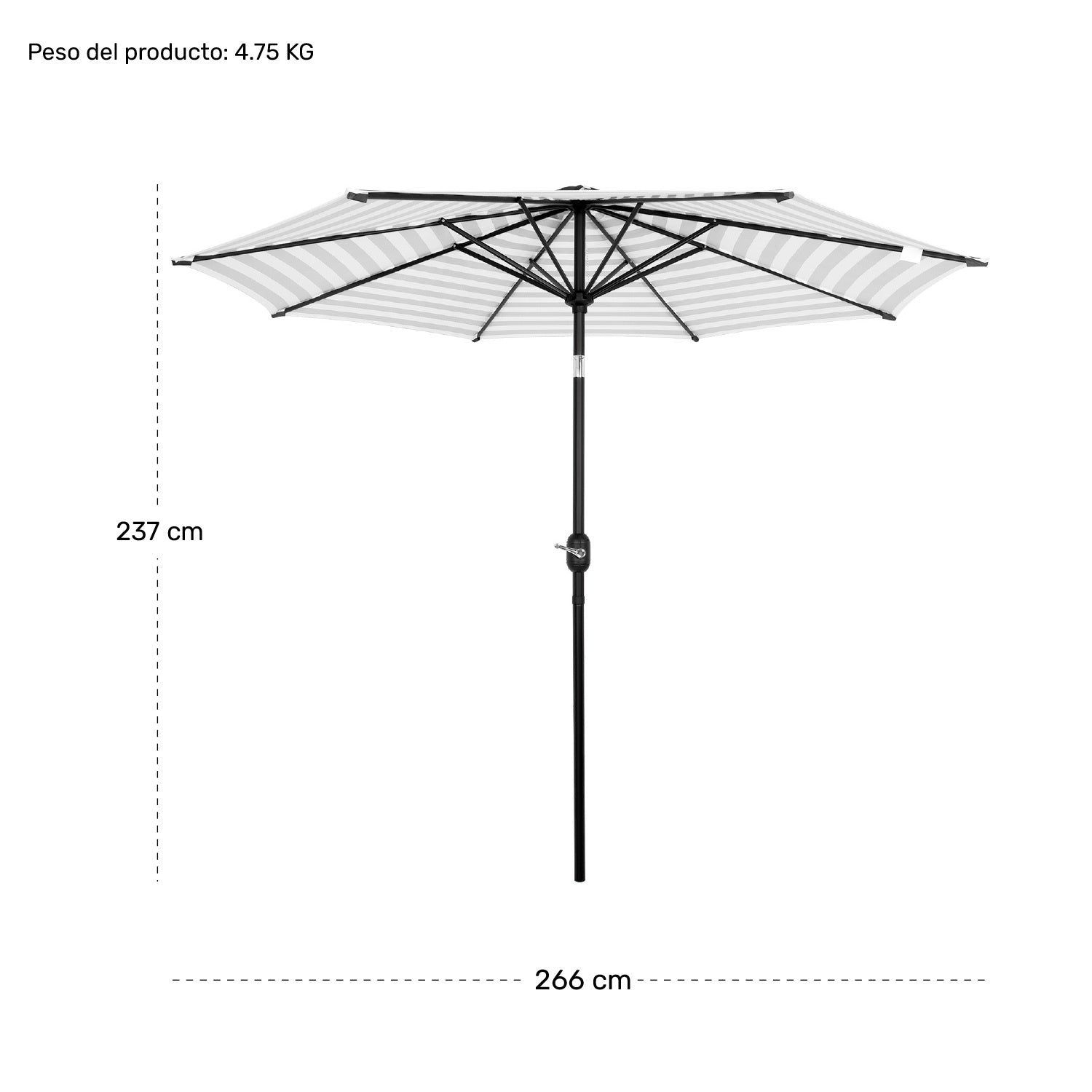Sombrilla Jardin Exterior Playa 2.70m 45° Inclinacion Color Negro Rayado