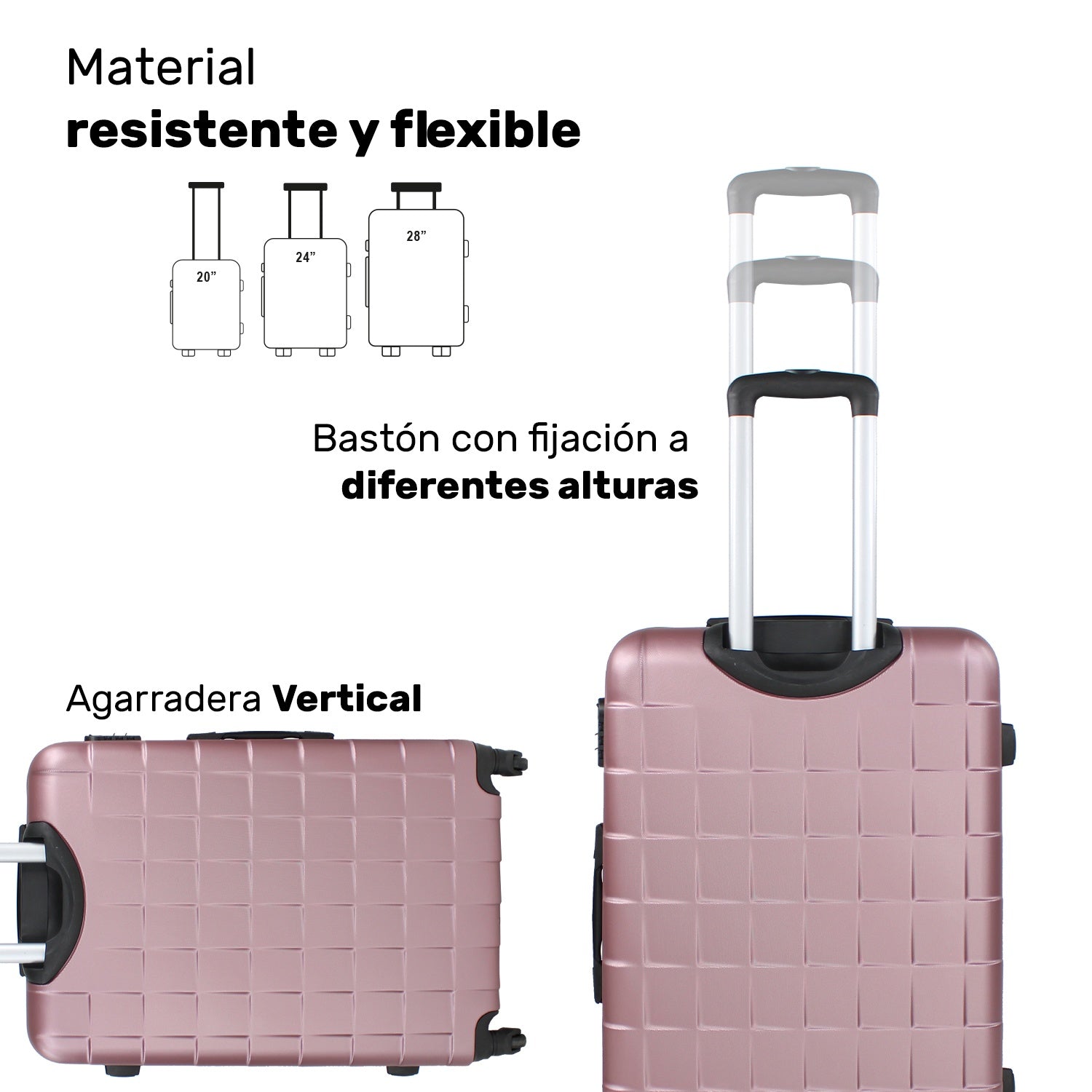 Set 3 Maletas Rosas Viaje Ultra Resistente 4 Ruedas 360