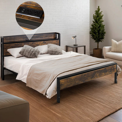 Base Cama Matrimonial Usb Country Tipo Madera Moderna