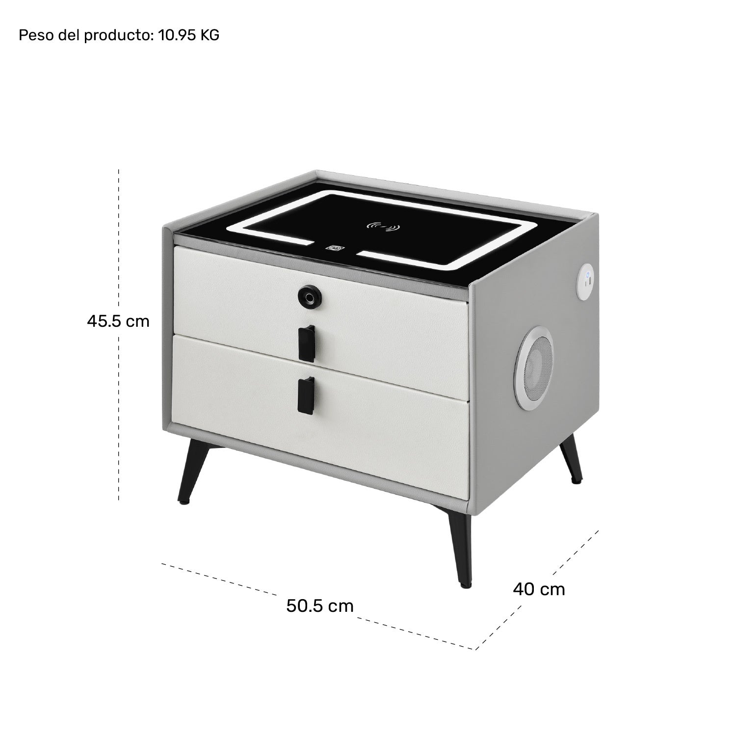 Mesa Buro Huella Inteligente Cargador Inalambrico Led Audio
