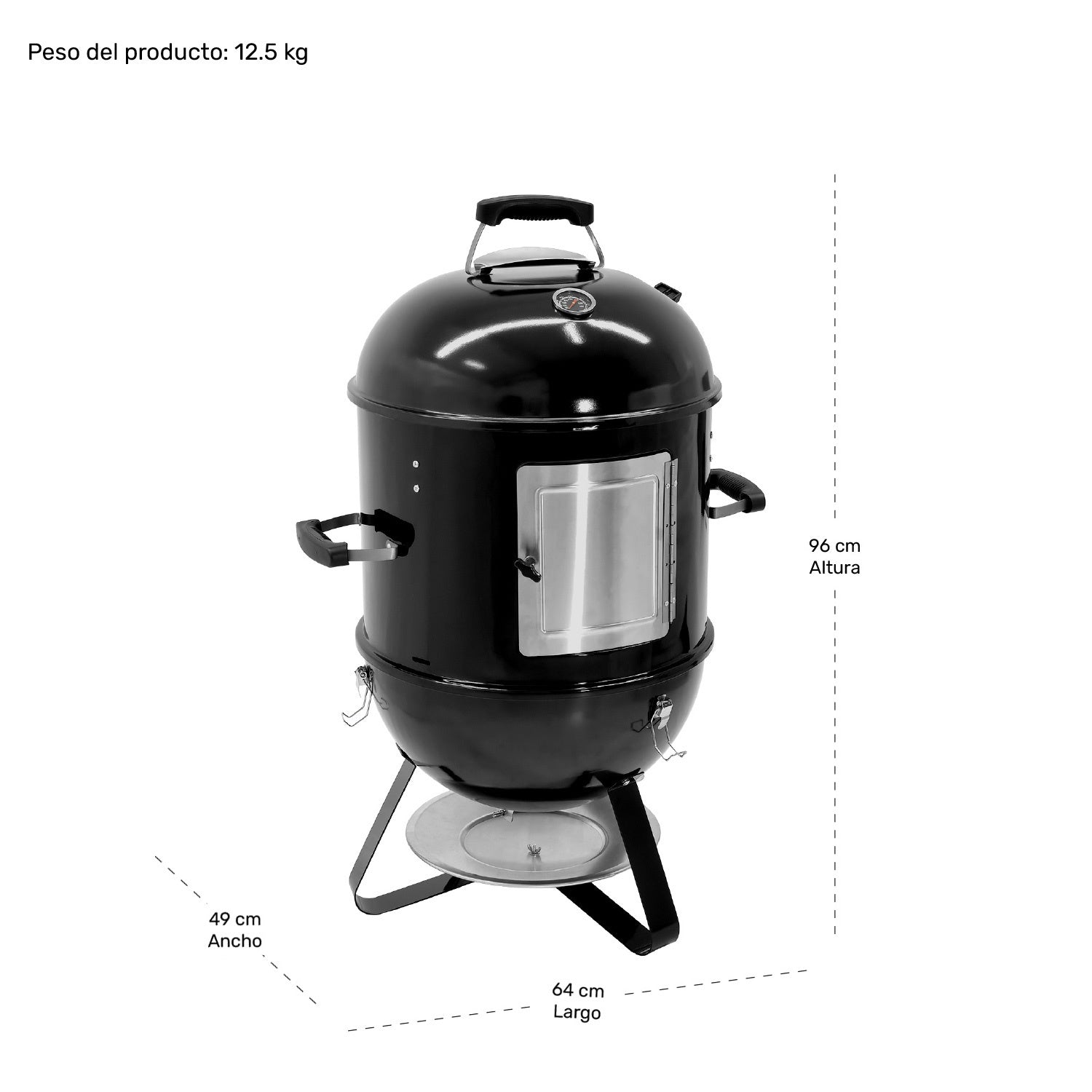 Asador Ahumador Tipo Bala 2 En 1 Carbon 2 Parrillas 20