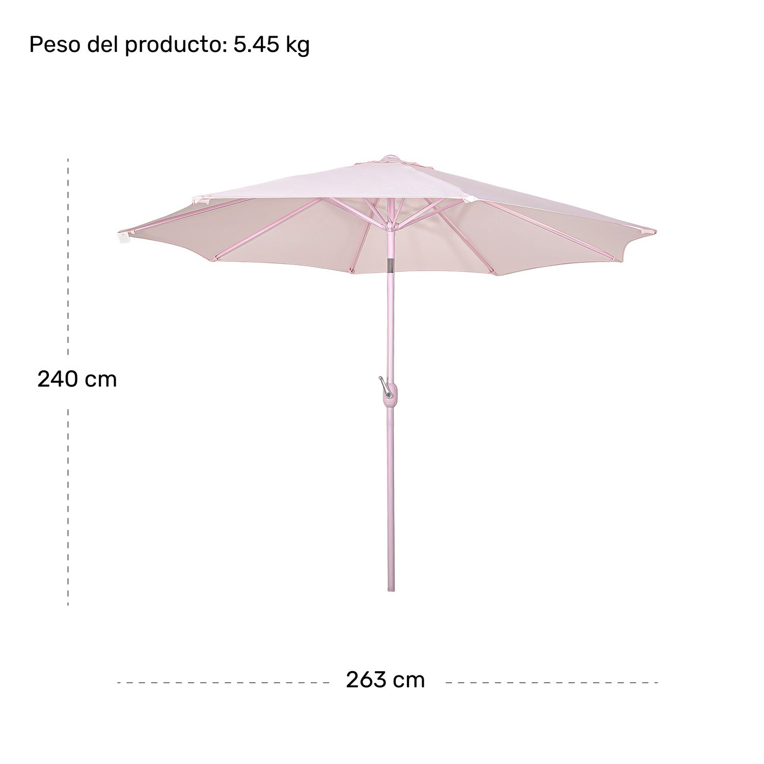 Sombrilla Jardin Exterior 2.63m Inclinacion Playa Terraza Color Rosa Lisa