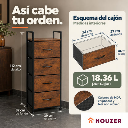 Comoda Cajonera Vertical 4 Cajones Organizador Ropa Recamara Country