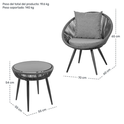Sillas Tejidas Terraza Exterior Modernas Mesa Cristal 3pzs