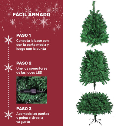 Arbol Navidad Verde Frondoso 2.20 Cm Luces Led 1104 Ramas