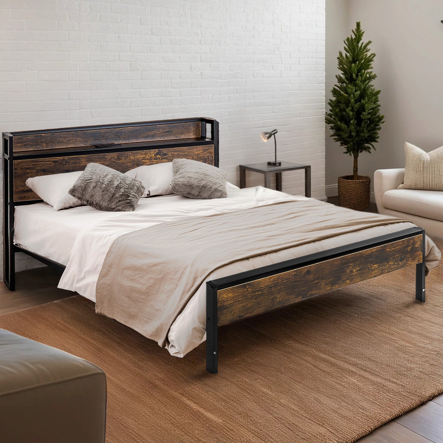 Base Cama Matrimonial Usb Country Tipo Madera Moderna