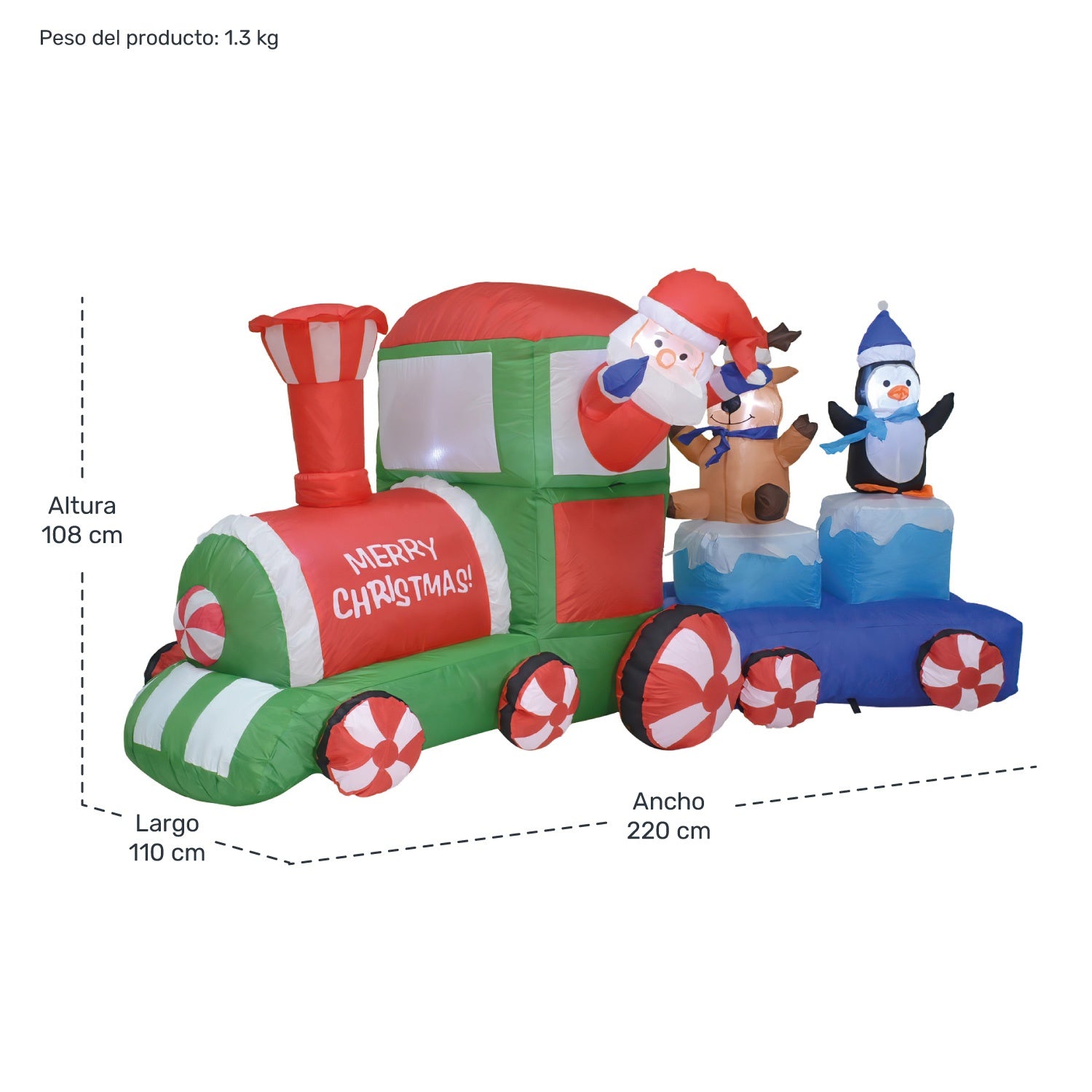 Inflable Navidad Tren Navideño 2.2m Decoracion Luz Led