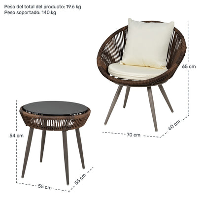 Sillas Tejidas Terraza Exterior Modernas Mesa Cristal 3pzs Beige