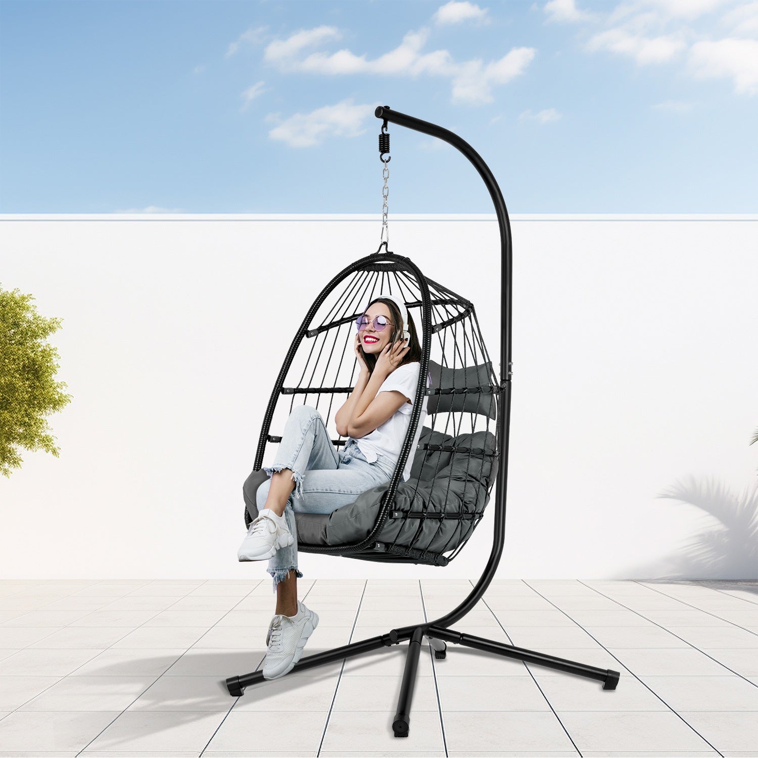 Columpio Exterior Hamaca Silla Colgante Terraza Jardin Negro