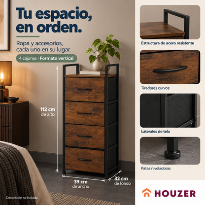 Comoda Cajonera Vertical 4 Cajones Organizador Ropa Recamara Country