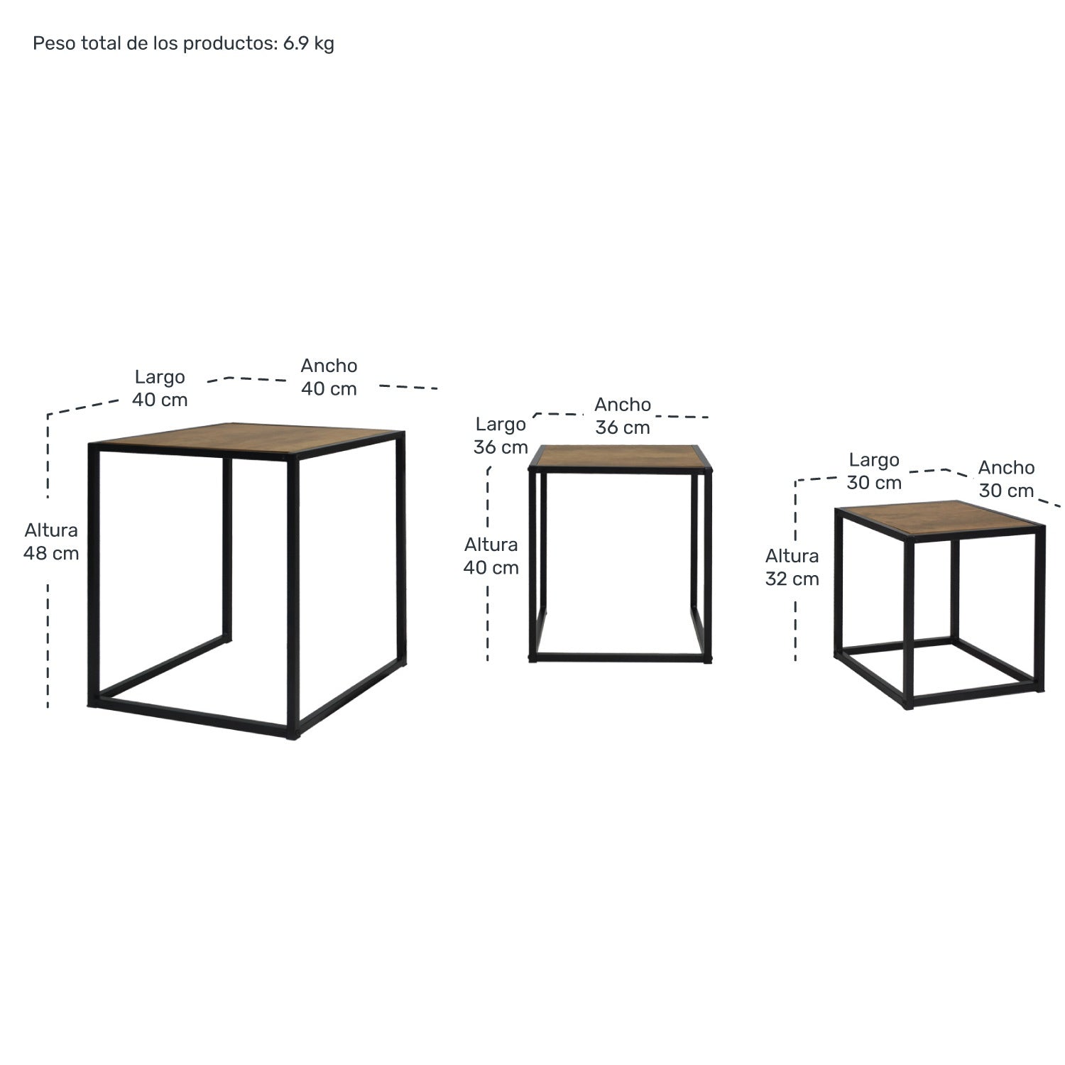 Set Mesas De Centro Madera 3 Pzs Minimalista Industrial Cafe