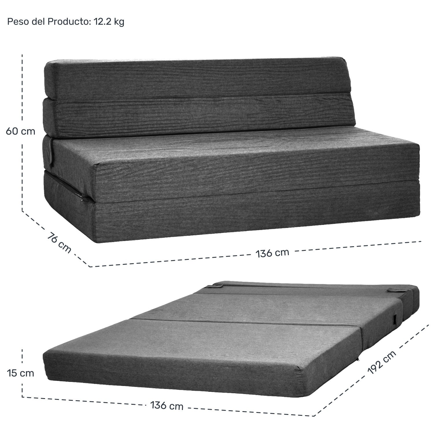 Sofa Cama Futon Plegable Modular Sala Mueble 3 En 1