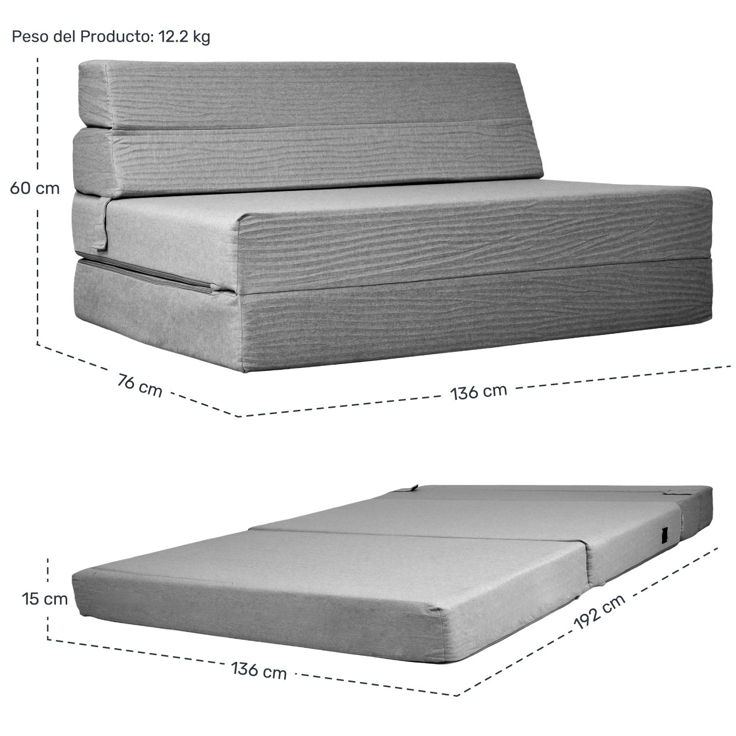 Sofa Cama Futon Plegable Modular Sala Mueble 3 En 1