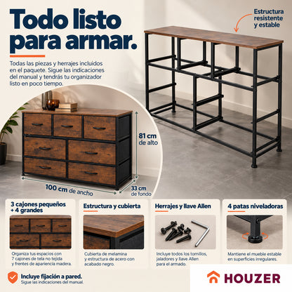 Comoda Cajonera Horizontal 7 Cajones Organizador Recamara Country