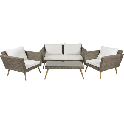 Sala Exterior 4pzs Tipo Rattan Patio Terraza Jardin Beige
